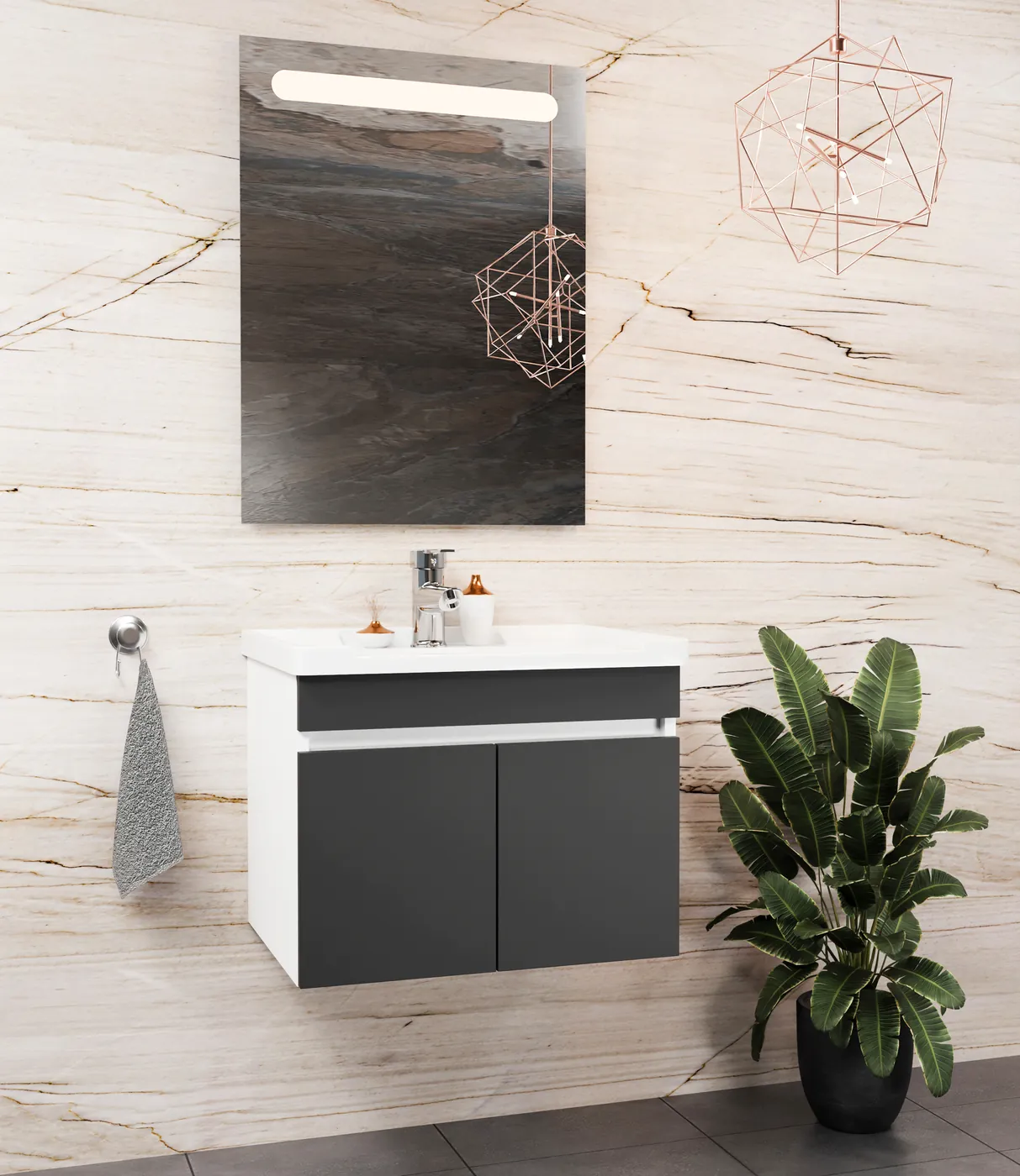 Meuble salle de bain Istanbul Blanc / Anthracite 50x36 cm / 60x46 cm / 80x46 cm