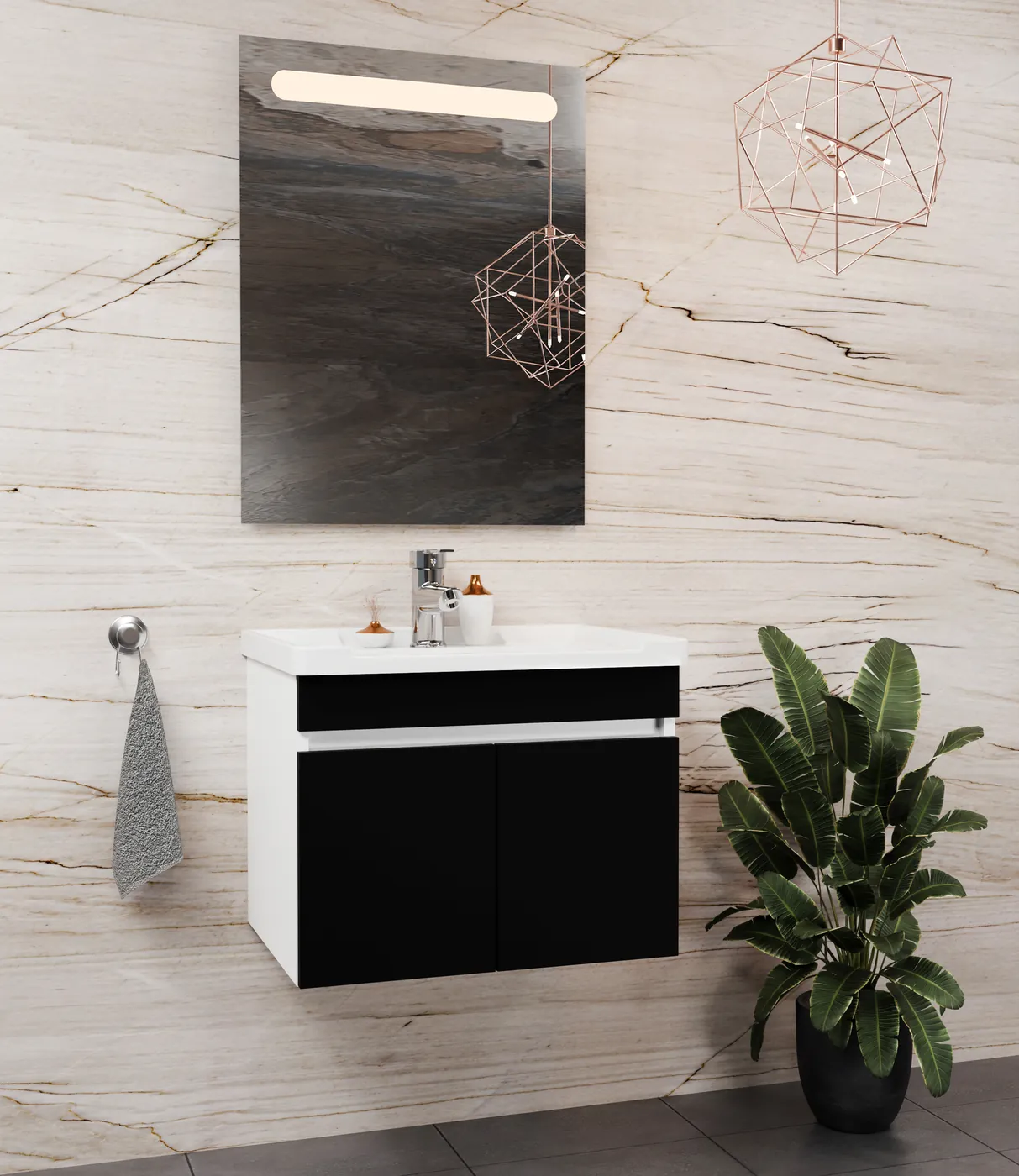 Meuble salle de bain Istanbul Blanc / Noir 50x36 cm / 60x46 cm / 80x46 cm