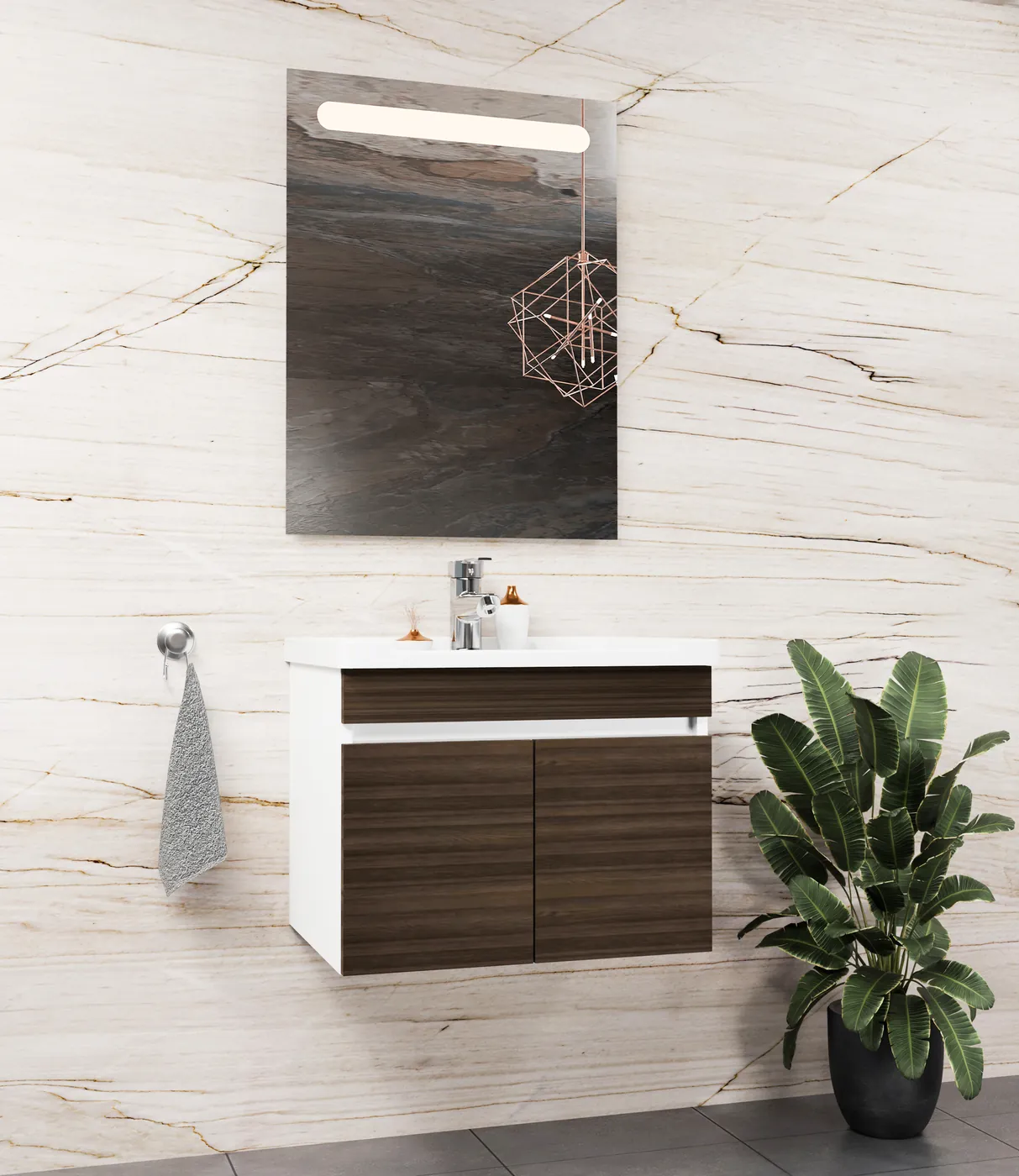 Meuble salle de bain Istanbul Blanc / Noyer 50x36 cm / 60x46 cm / 80x46 cm