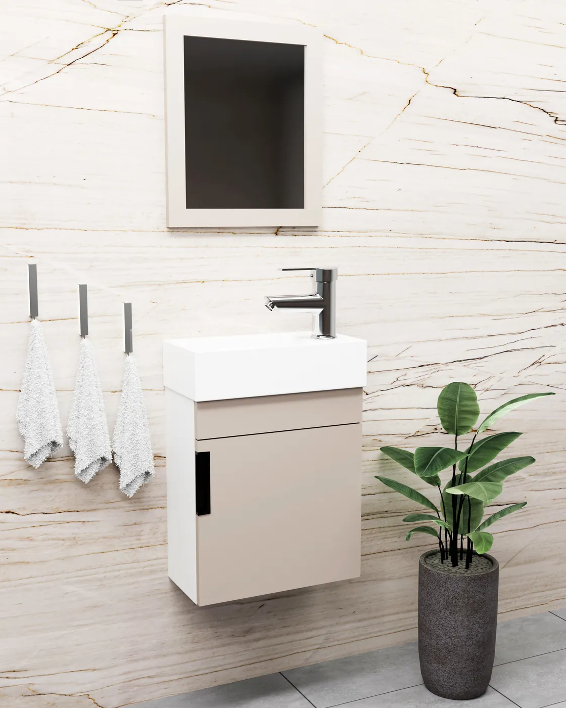 Meuble salle de bain Mini Blanc / Minéral 40x22 cm