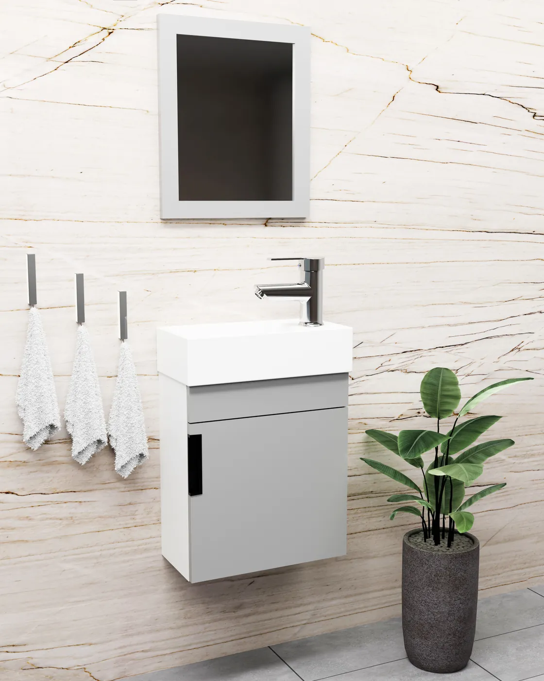 Meuble salle de bain Mini Blanc / Gris clair 40x22 cm