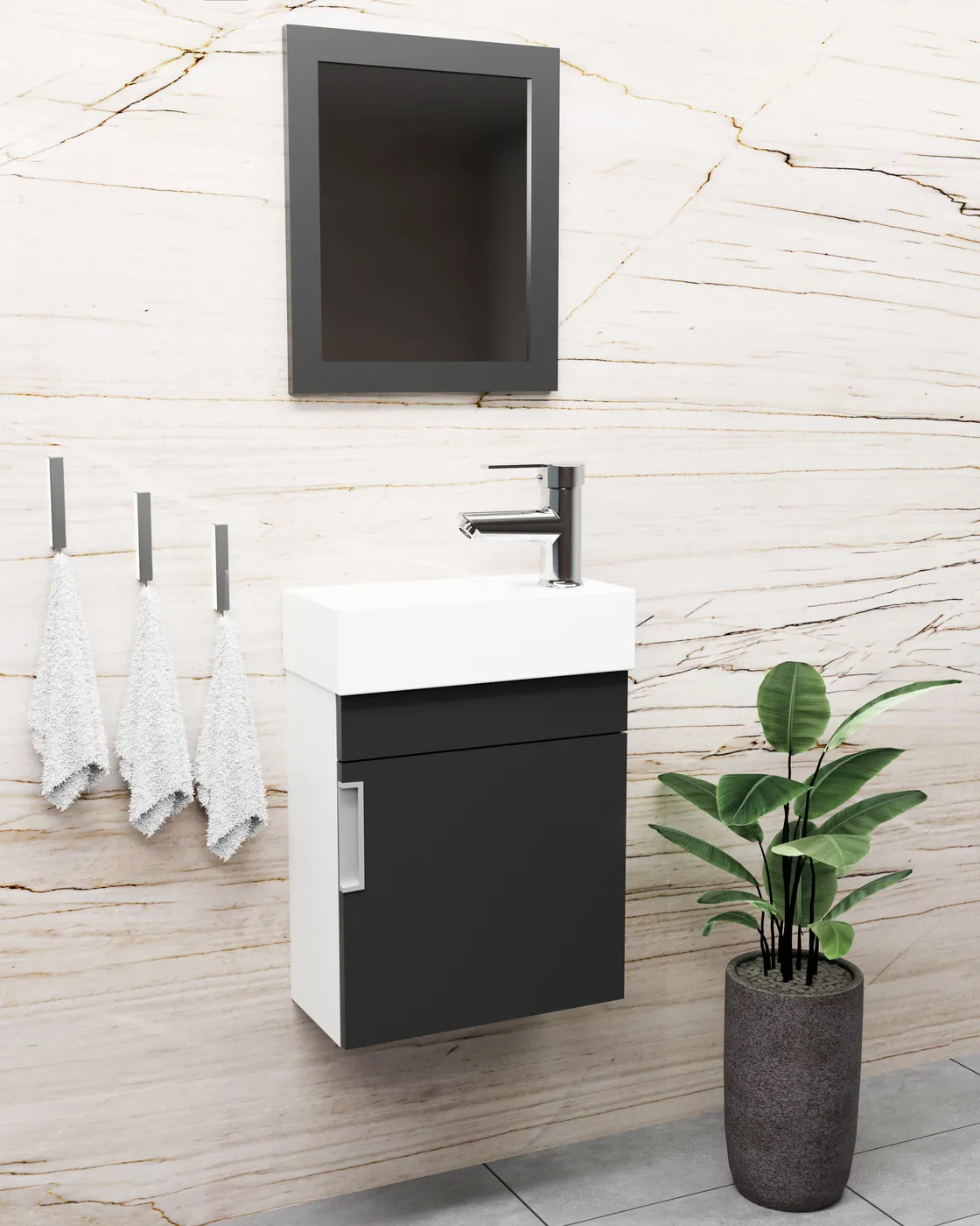 Meuble salle de bain Mini Blanc / Anthracite 40x22 cm