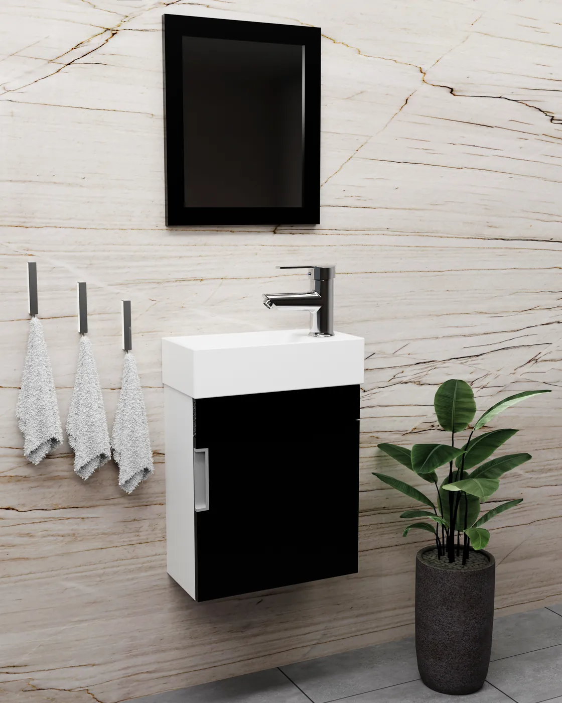 Meuble salle de bain Mini Blanc / Noir 40x22 cm