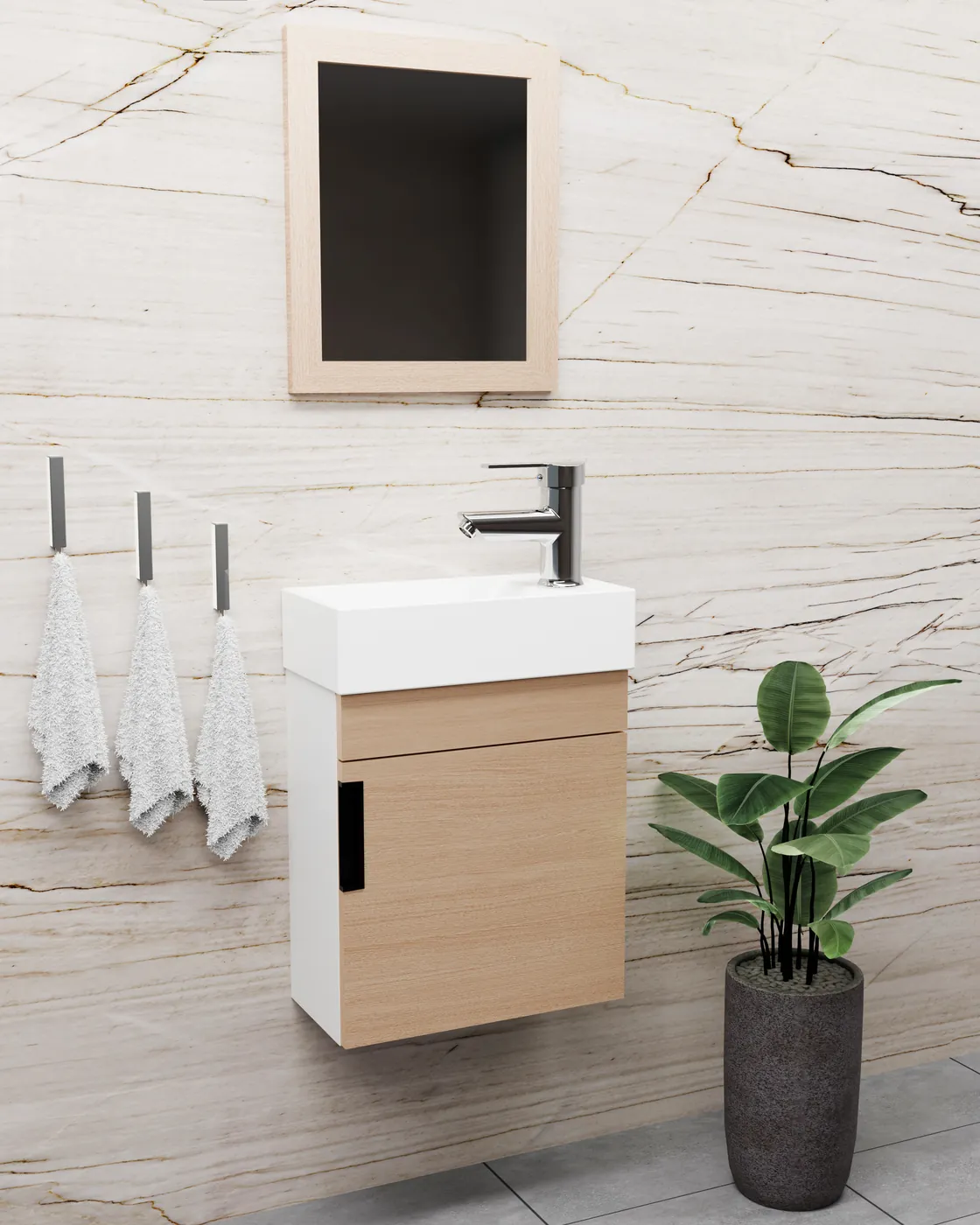 Meuble salle de bain Mini Blanc / Chêne 40x22 cm