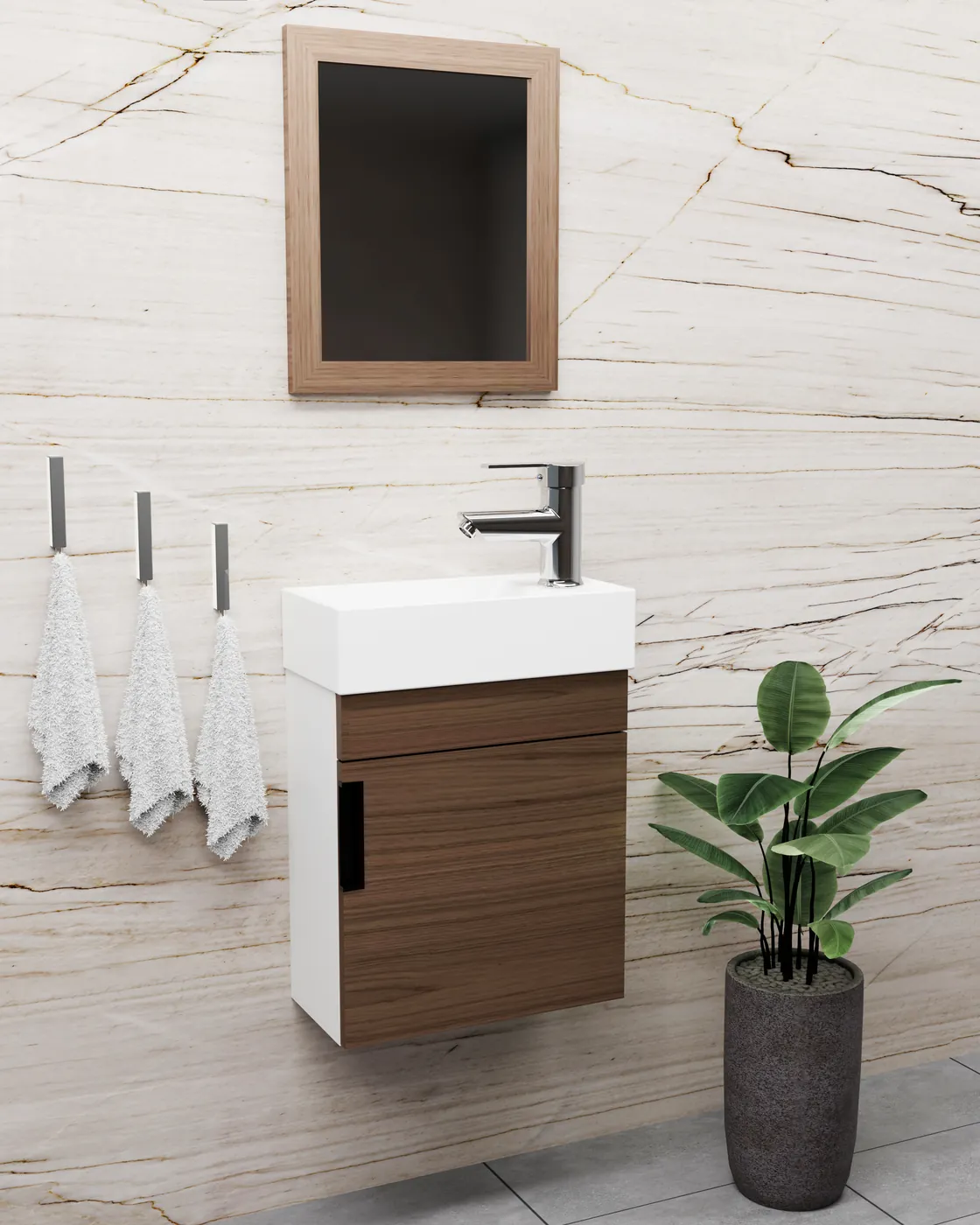 Meuble salle de bain Mini Blanc / Noyer 40x22 cm