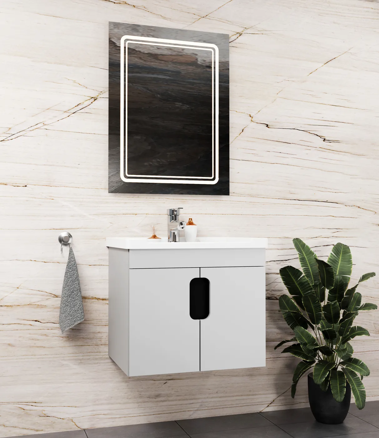 Meuble salle de bain Alpha Gris 60x46 cm / 80x46 cm
