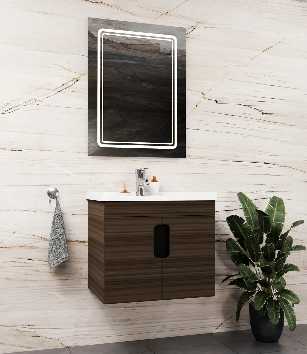 Meuble salle de bain Alpha Noyer américain 60x46 cm / 80x46 cm