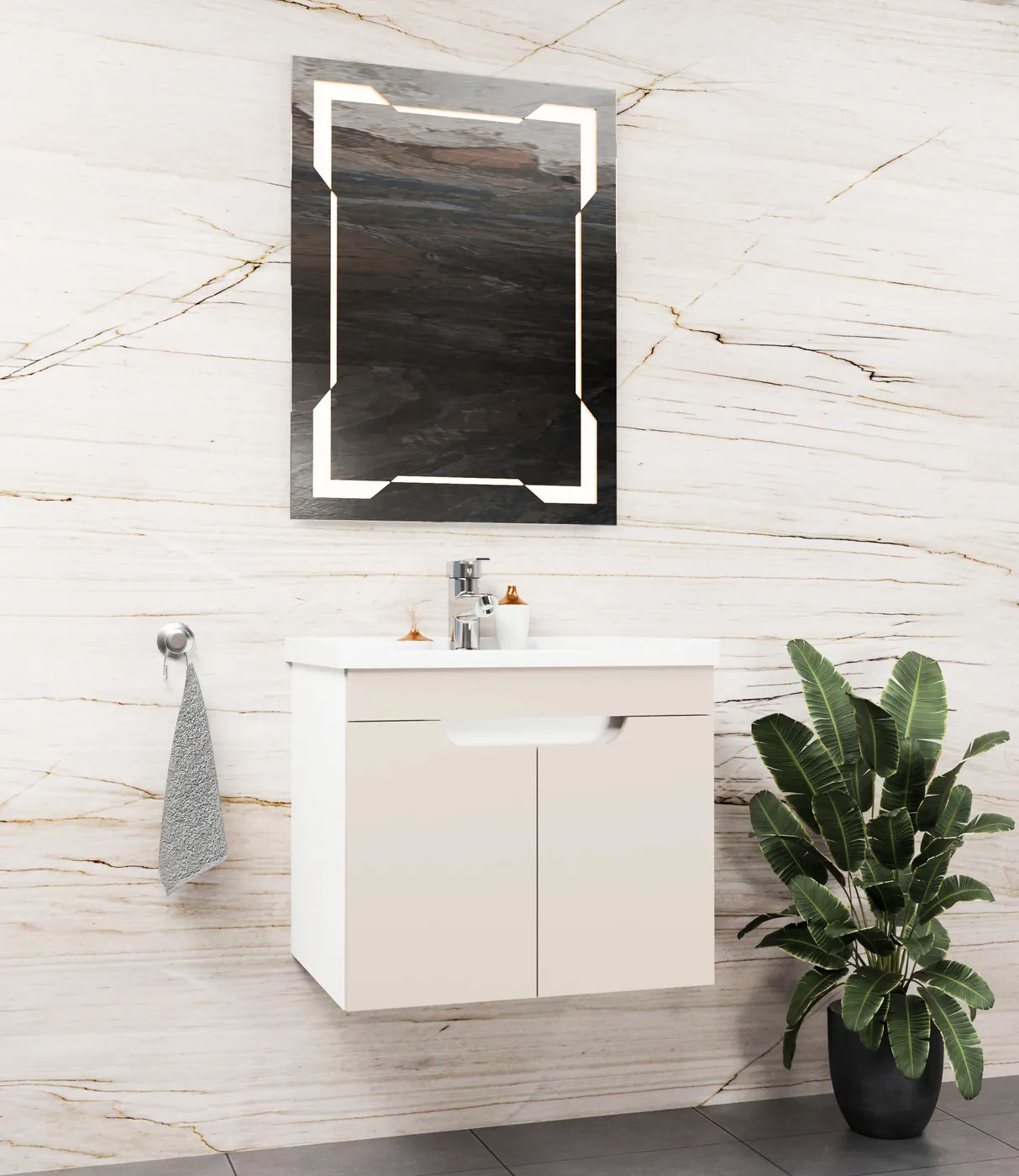Meuble salle de bain Avanos Blanc / Minéral 60x46 cm / 80x46 cm
