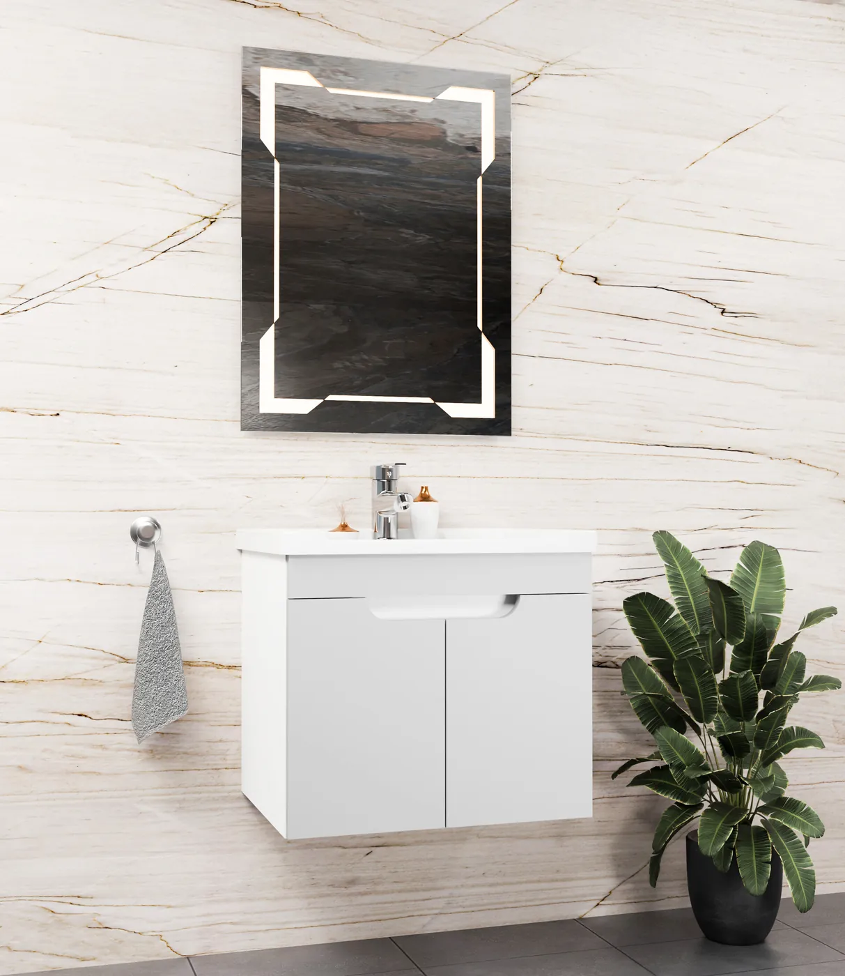 Meuble salle de bain Avanos Blanc / Gris clair 60x46 cm / 80x46 cm