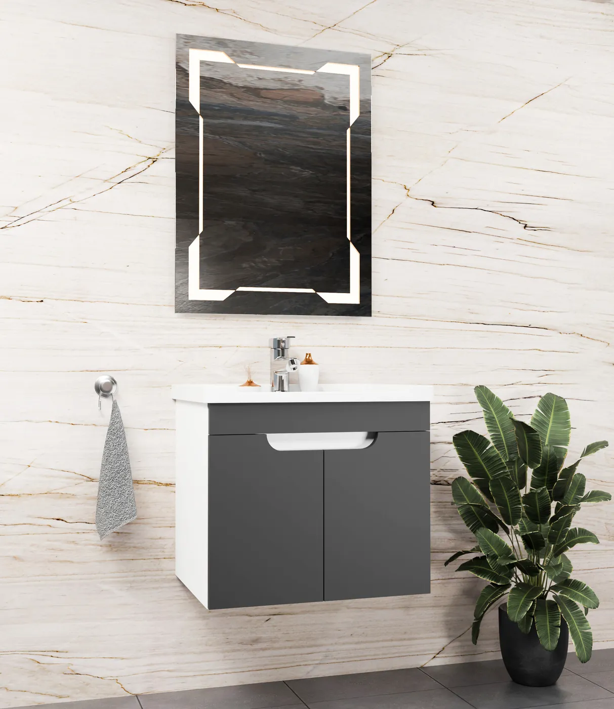 Meuble salle de bain Avanos Blanc / Anthracite 60x46 cm / 80x46 cm