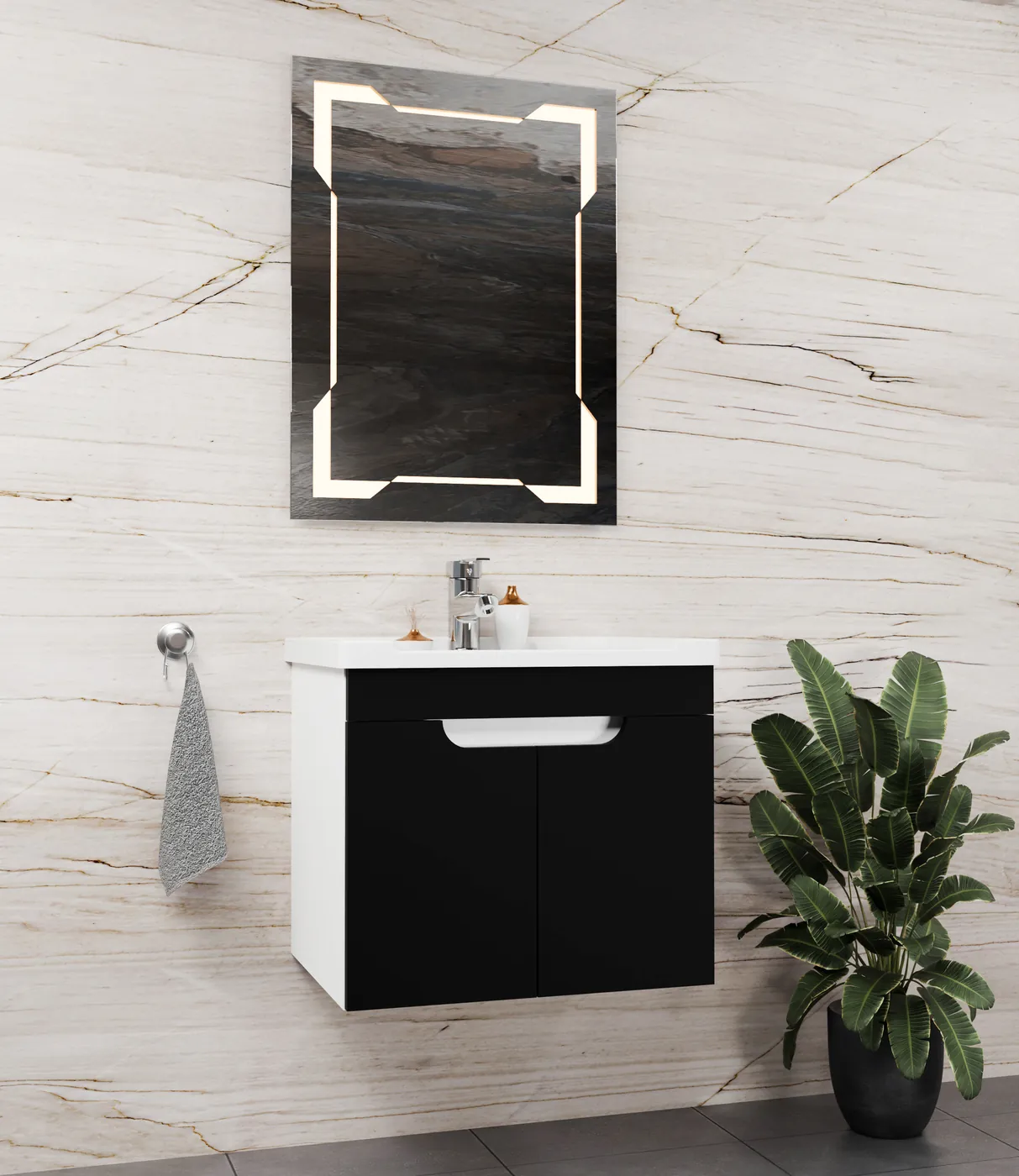 Meuble salle de bain Avanos Blanc / Noir 60x46 cm / 80x46 cm