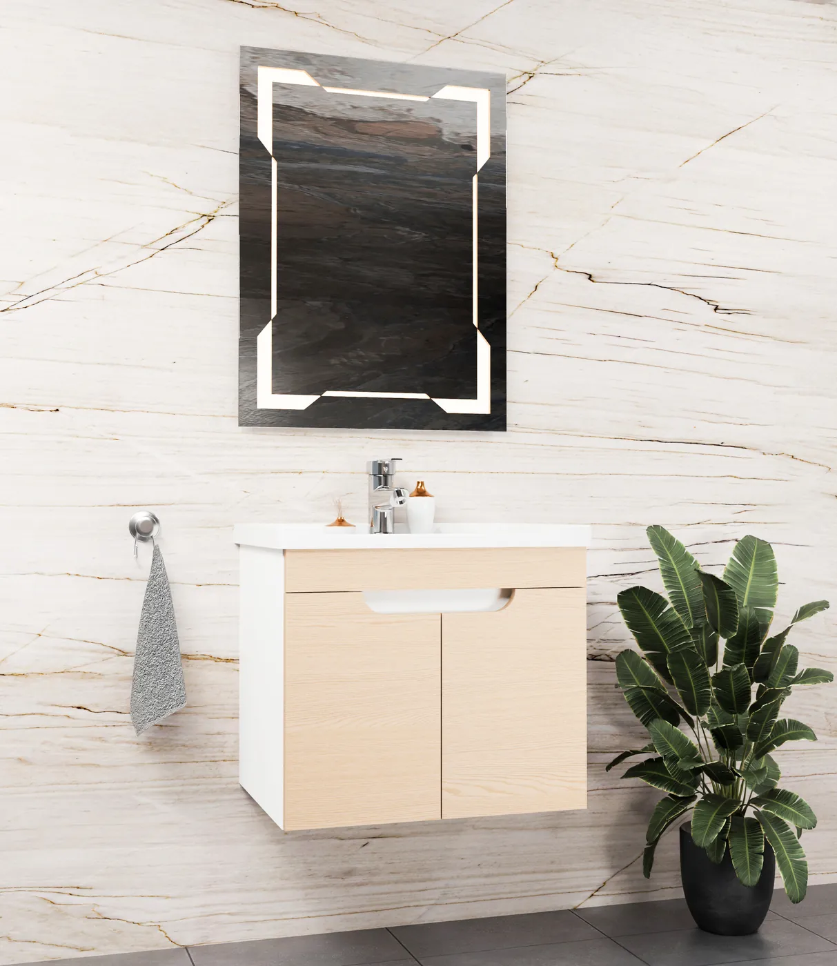 Meuble salle de bain Avanos Blanc / Chêne 60x46 cm / 80x46 cm