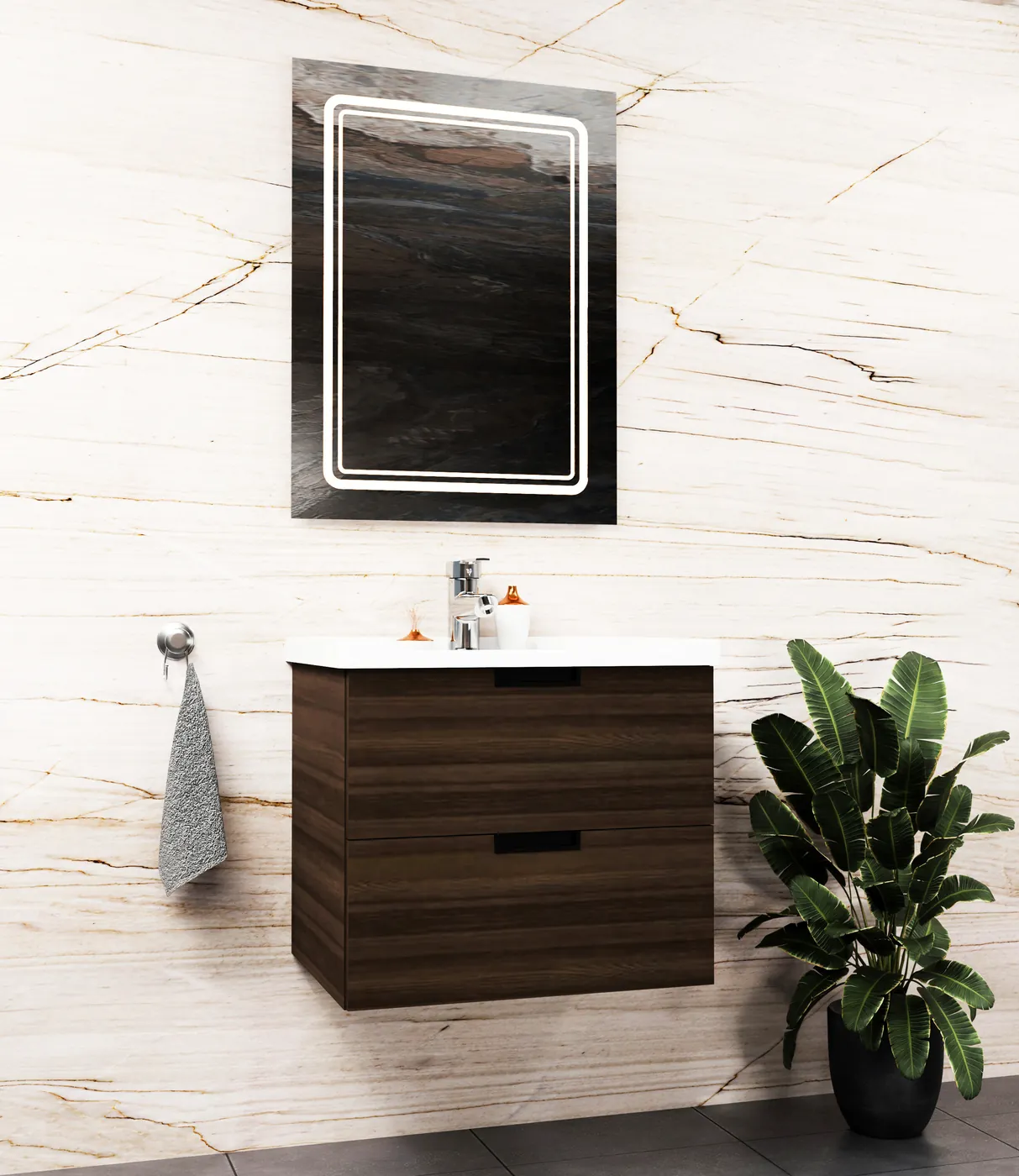 Meuble salle de bain Konya Noyer américain 60x46 cm / 80x46 cm