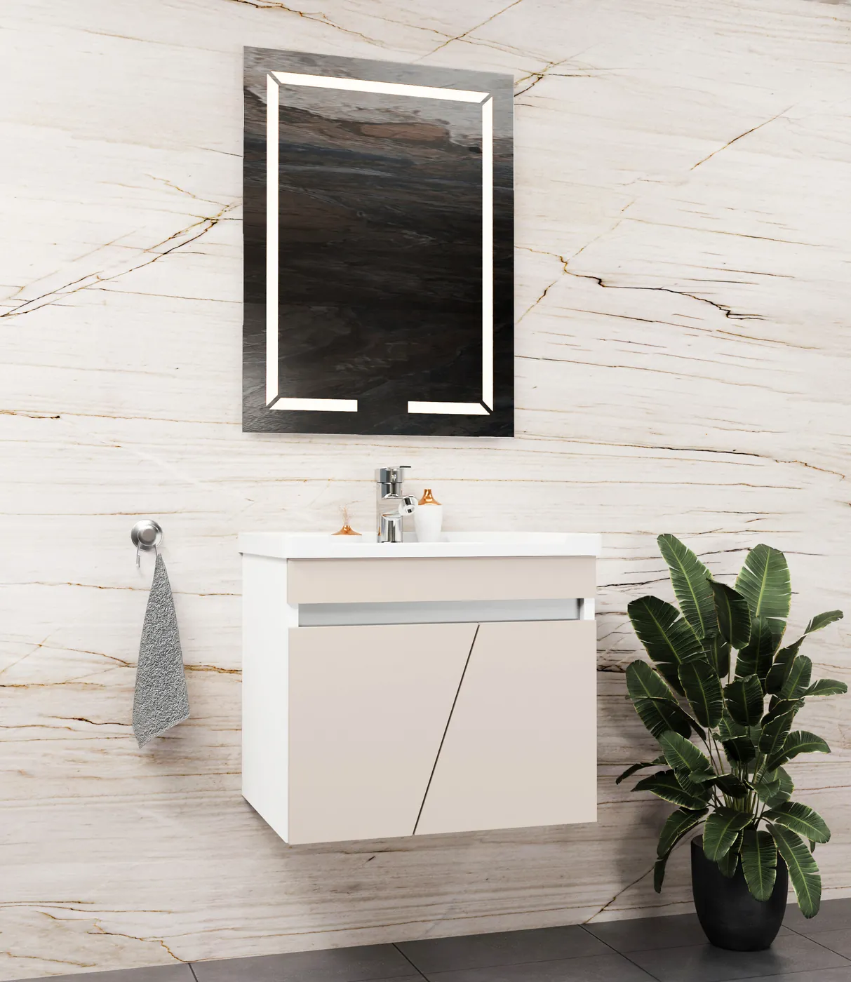 Meuble salle de bain Isparta Blanc / Minéral 60x46 cm / 80x46 cm