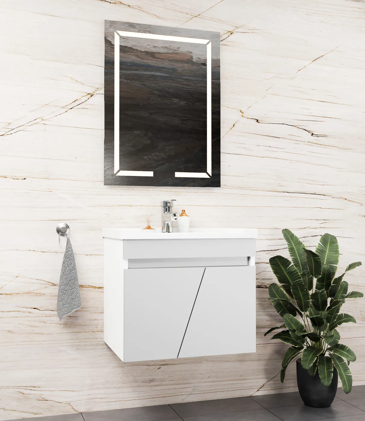 Meuble salle de bain Isparta Blanc / Gris clair 60x46 cm / 80x46 cm