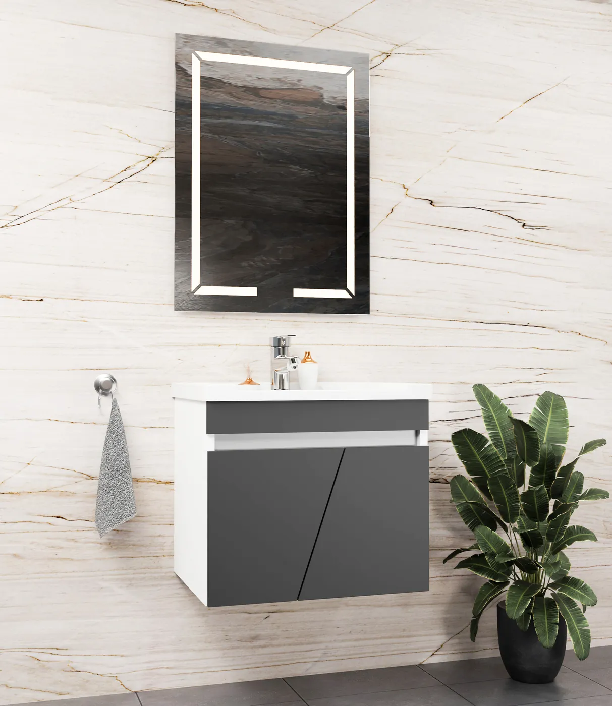 Meuble salle de bain Isparta Blanc / Anthracite 60x46 cm / 80x46 cm