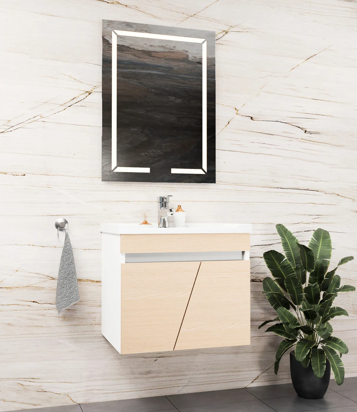 Meuble salle de bain Isparta Blanc / Chêne 60x46 cm / 80x46 cm