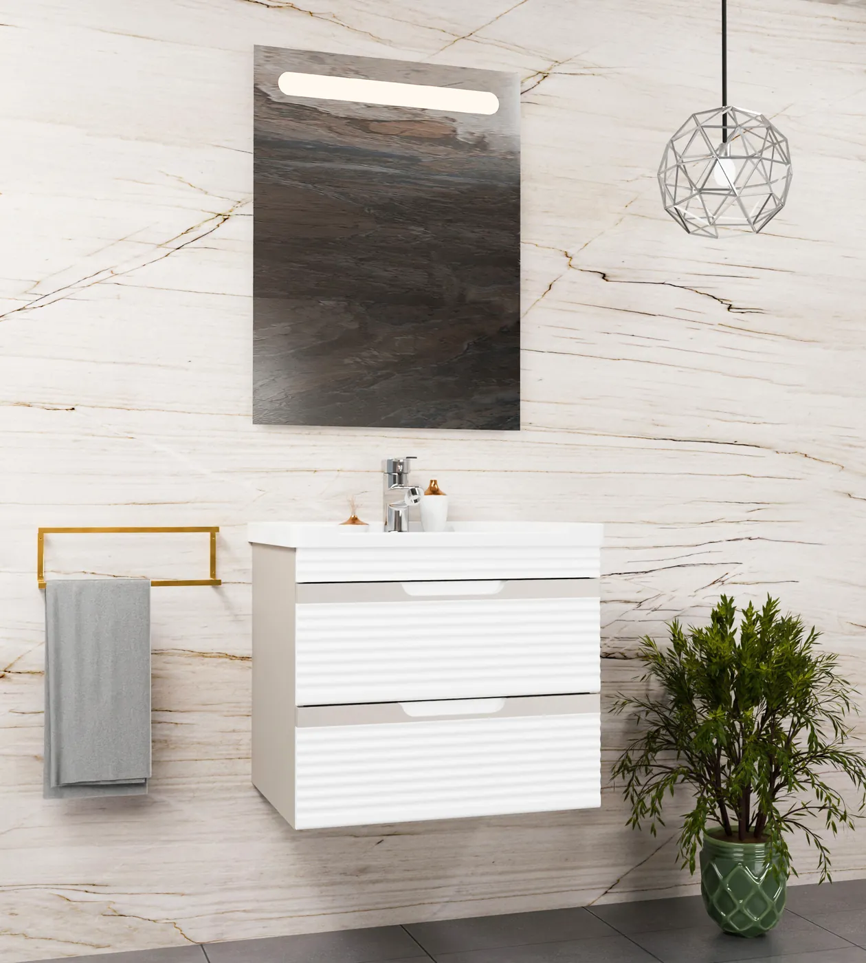 Meuble salle de bain Tiguan Minéral / Blanc 60x46 cm / 80x46 cm