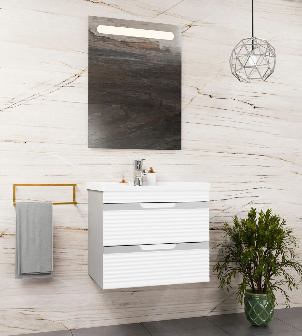 Meuble salle de bain Tiguan Gris clair / Blanc 60x46 cm / 80x46 cm