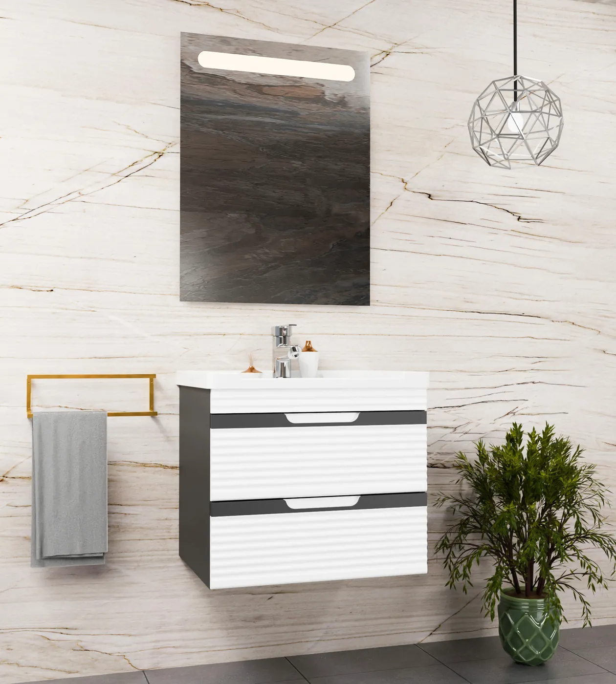 Meuble salle de bain Tiguan Anthracite / Blanc 60x46 cm / 80x46 cm
