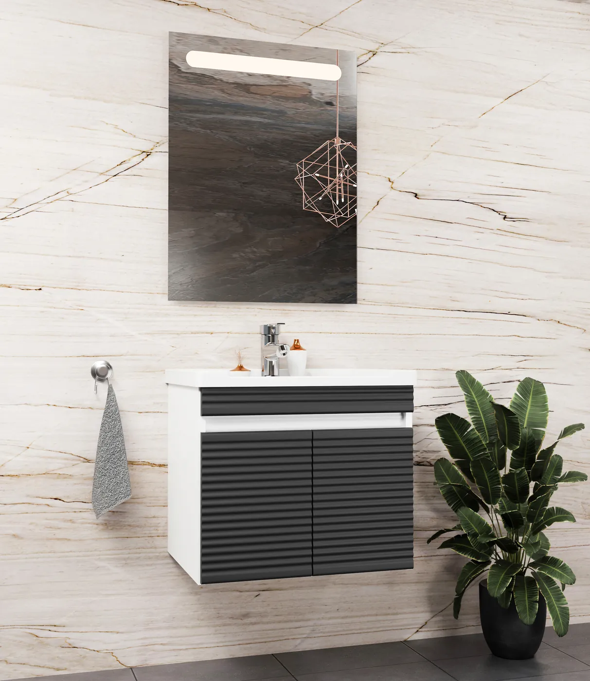 Meuble salle de bain Istanbul Barde Blanc / Anthracite 60x46 cm / 80x46 cm