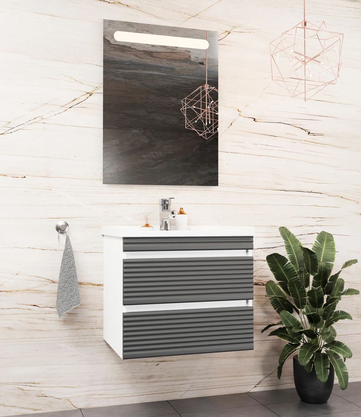 Meuble salle de bain Bologna Barde Blanc / Anthracite 60x46 cm / 80x46 cm