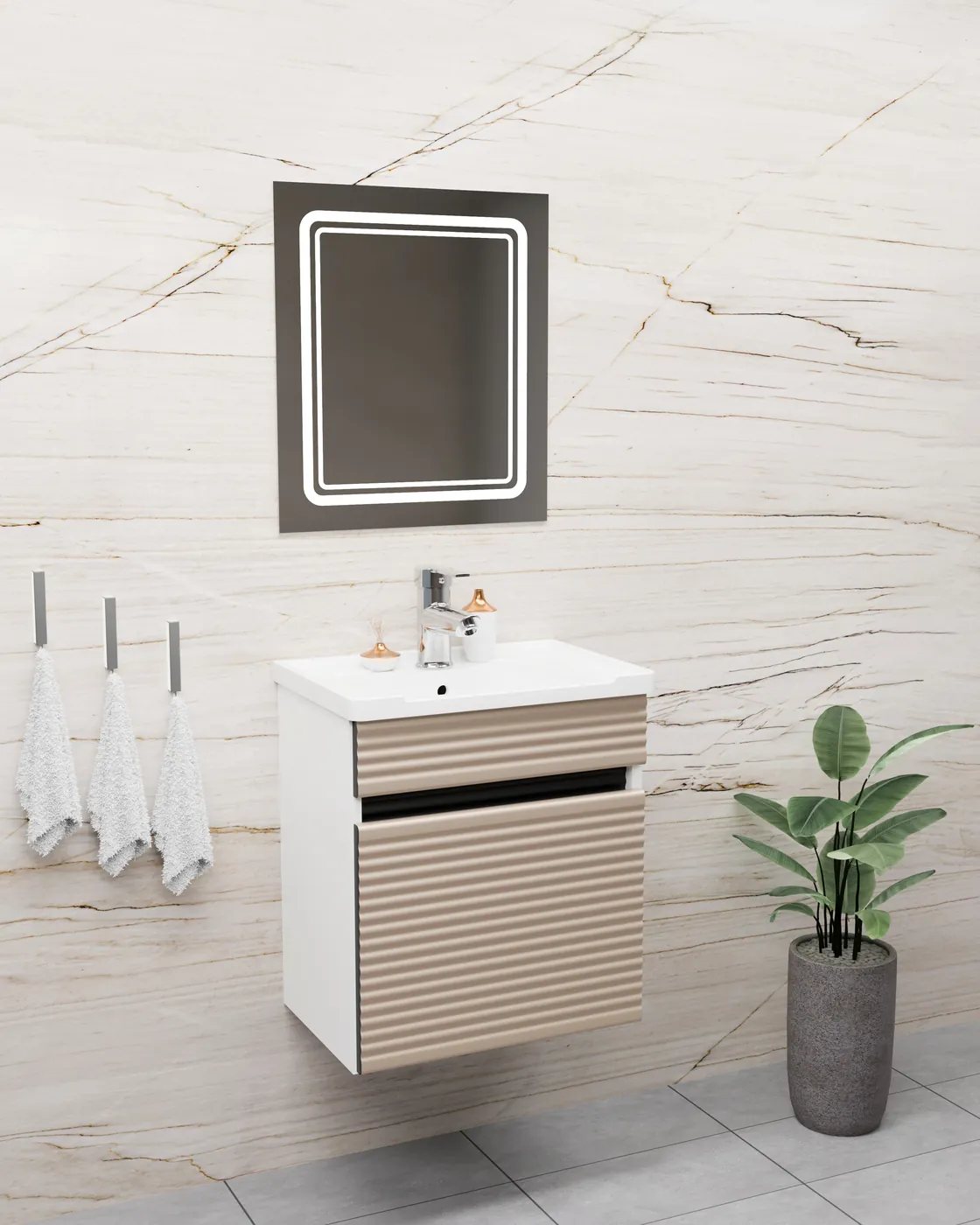 Meuble salle de bain Istanbul Barde Blanc / Minéral 50x36 cm
