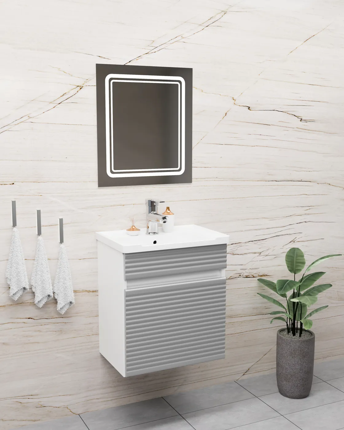 Meuble salle de bain Istanbul Barde Blanc / Gris clair 50x36 cm