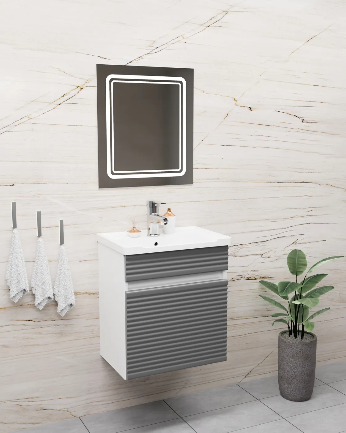 Meuble salle de bain Istanbul Barde Blanc / Anthracite 50x36 cm
