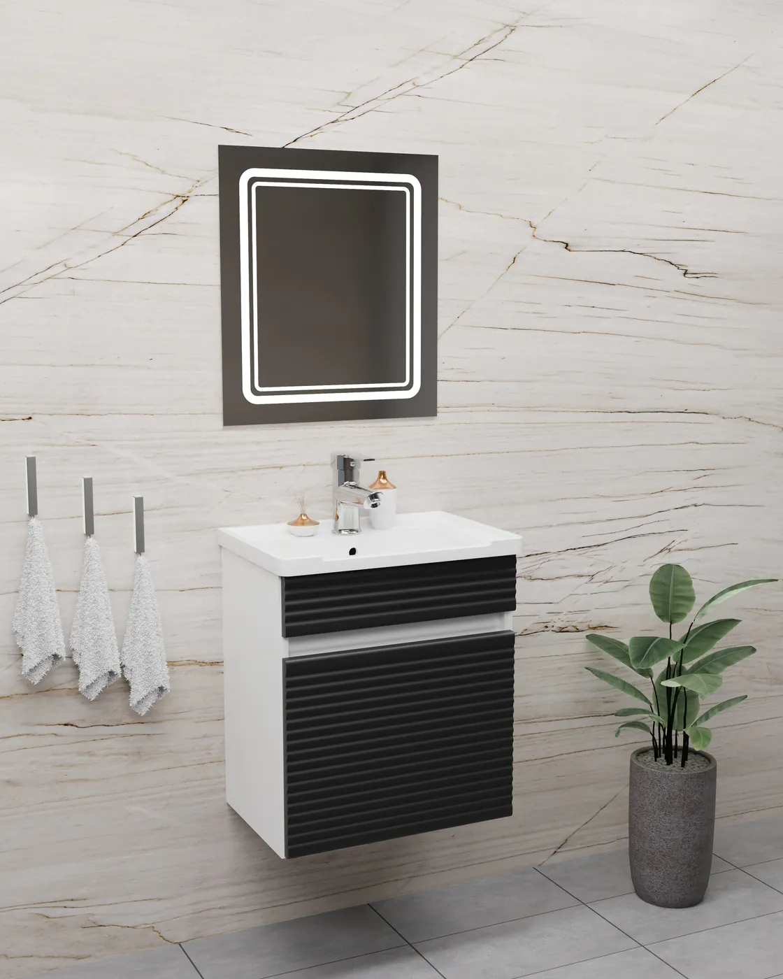Meuble salle de bain Istanbul Barde Blanc / Noir 50x36 cm