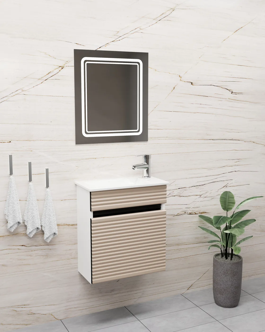 Meuble salle de bain Luna Barde Blanc / Minéral 50x26 cm