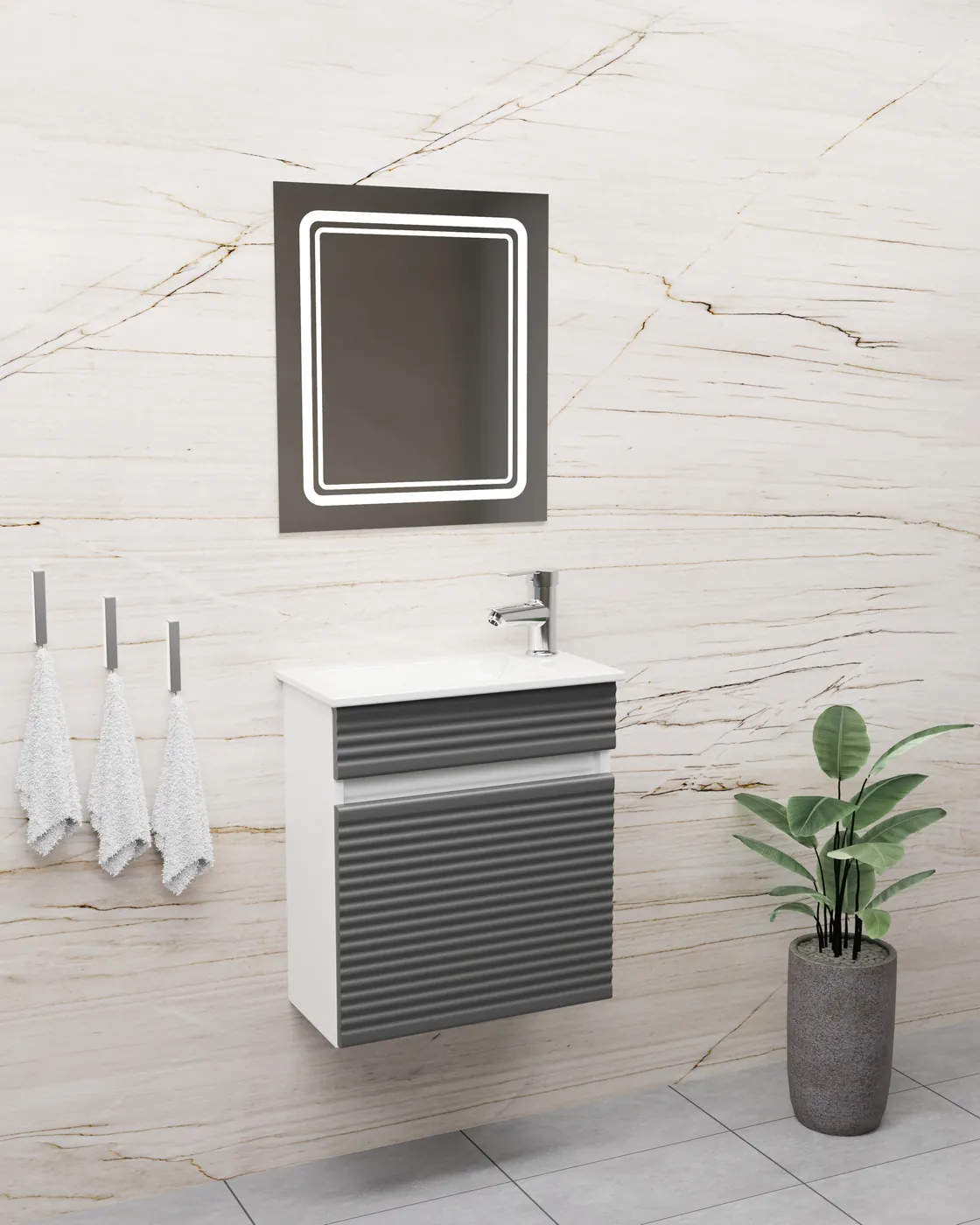 Meuble salle de bain Luna Barde Blanc / Anthracite 50x26 cm