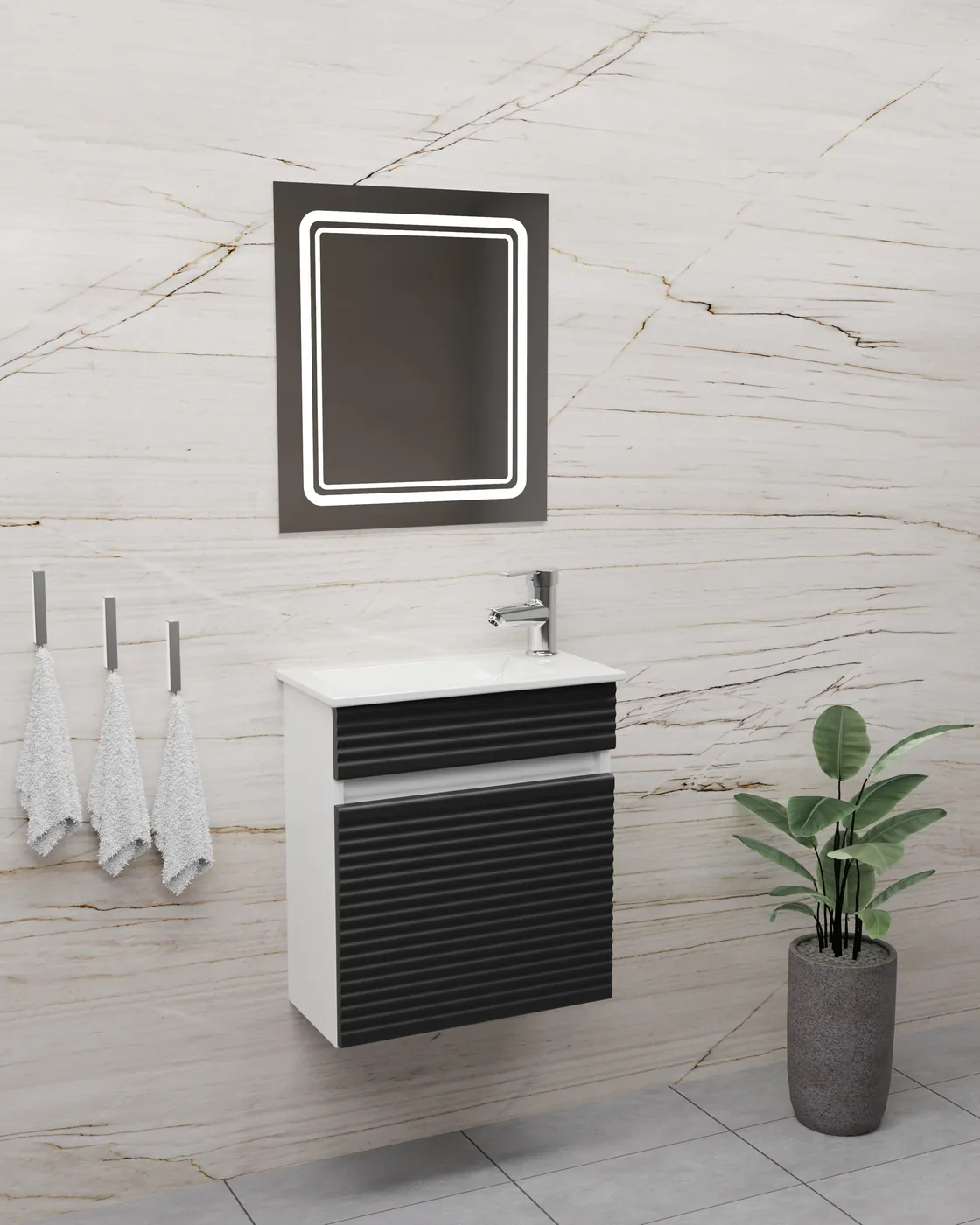 Meuble salle de bain Luna Barde Blanc / Noir 50x26 cm