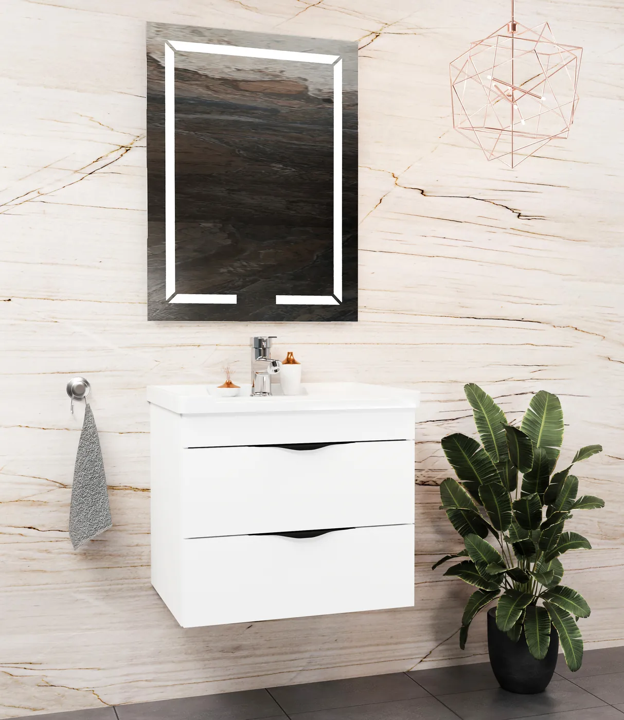 Meuble salle de bain Romero Blanc — 2 tiroirs