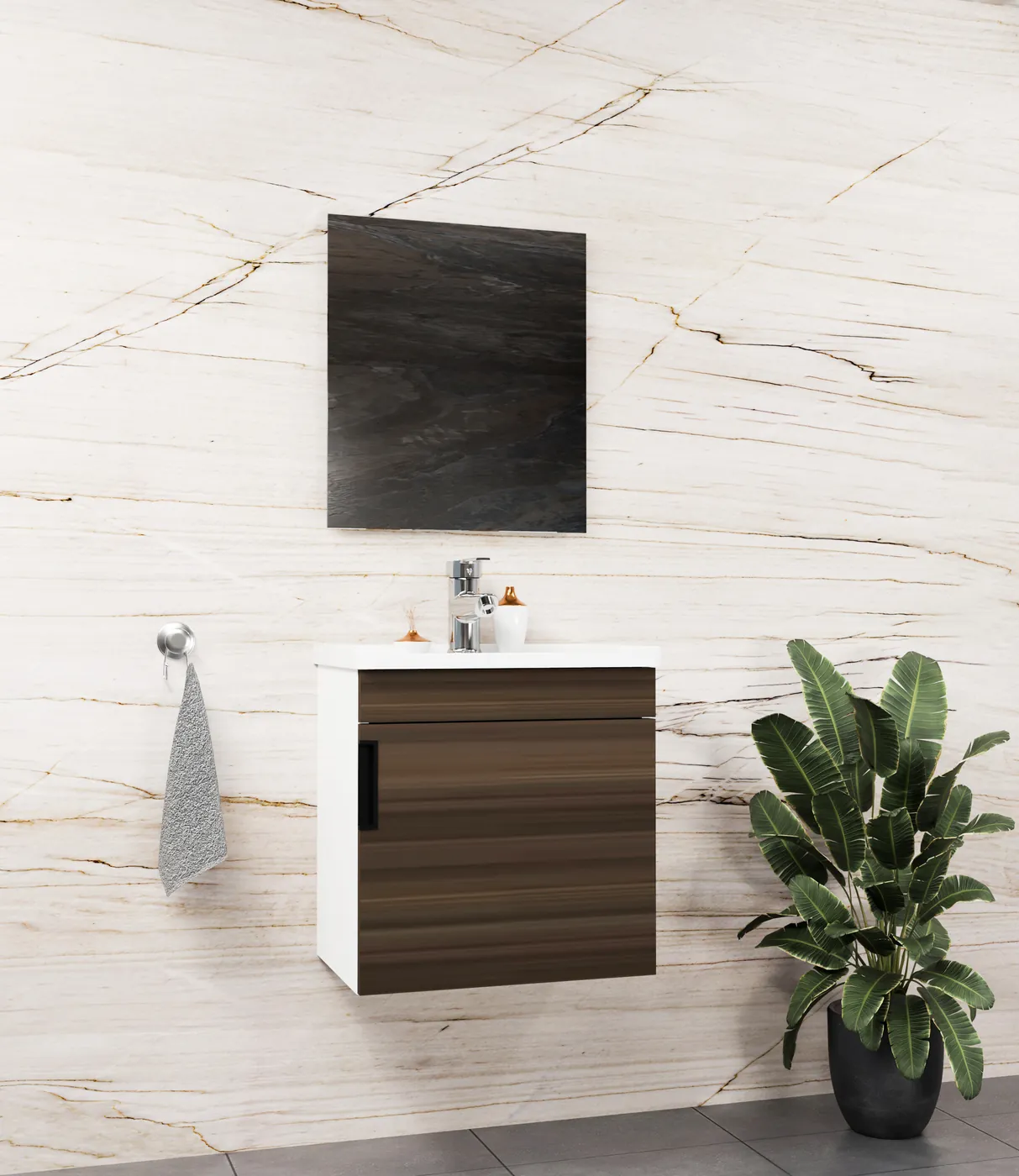 Meuble salle de bain Yalova 50x36 Blanc / Noyer 50x36 cm / 50x26 cm