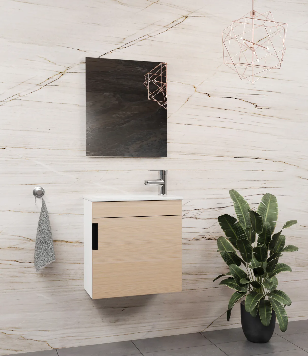 Meuble salle de bain Yalova 50x26 Blanc / Chêne 50x26 cm