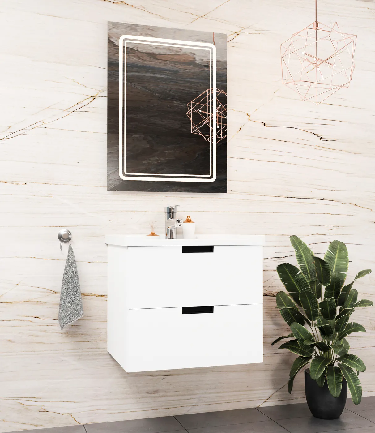 Meuble salle de bain Konya Blanc — 2 tiroirs