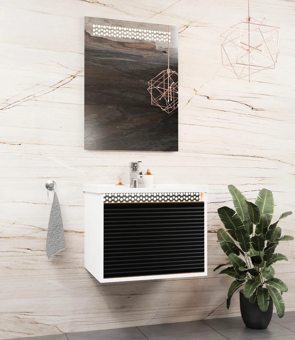 Meuble salle de bain Bubble Barde Blanc / Noir 60x46 cm / 80x46 cm